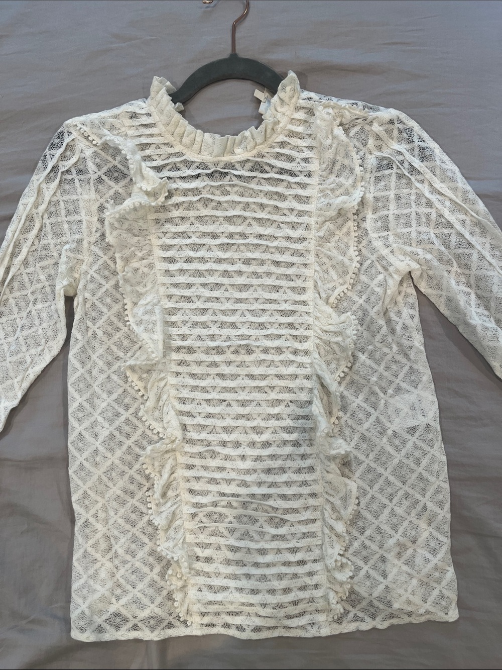 Sezane Ivory Lace Ruffle Blouse